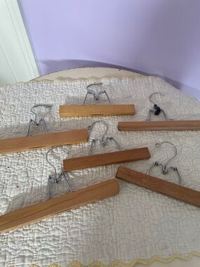 Wooden Pant Hangers with Metal Clips - Natural Wood set of 6